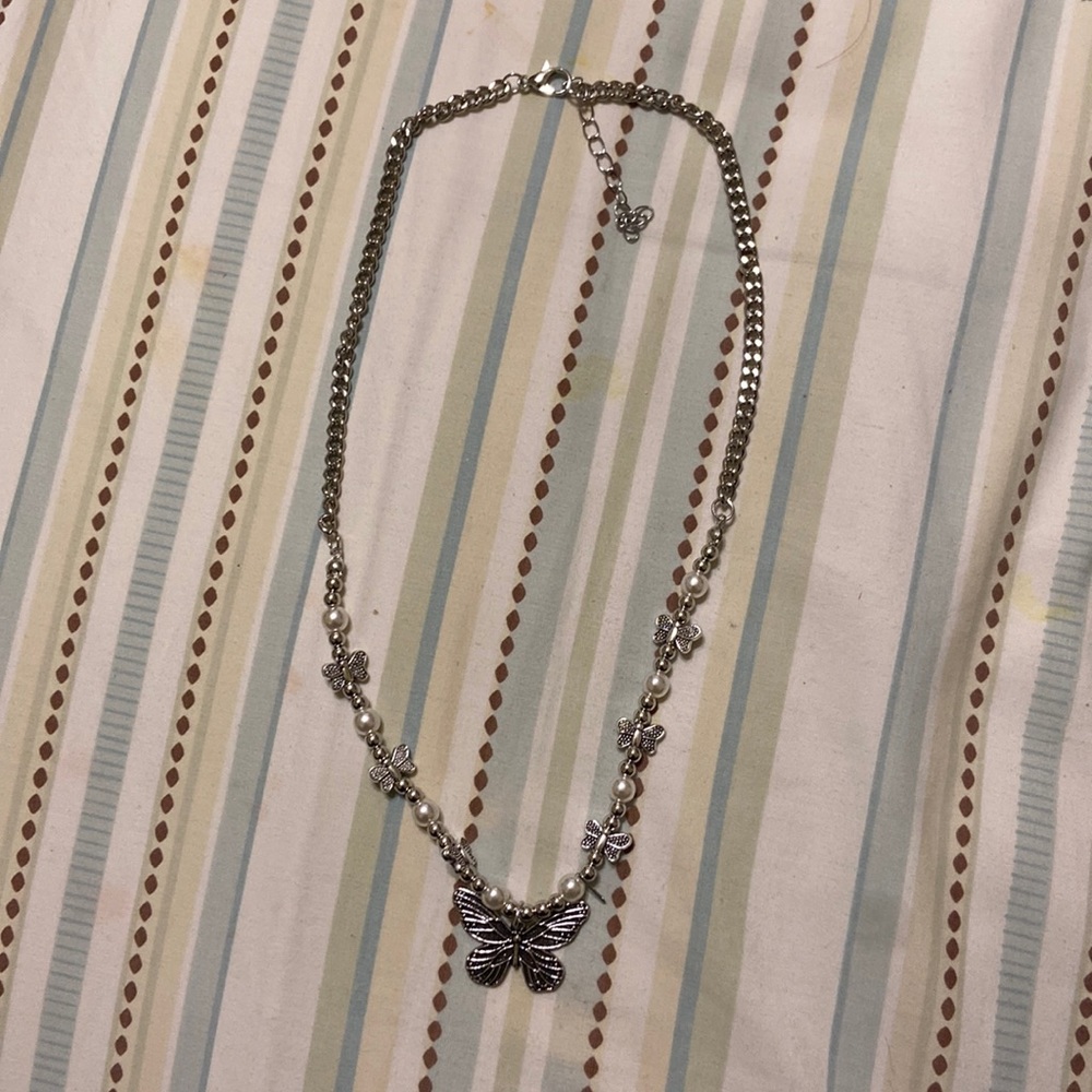 Silver cottagecore butterfly necklace